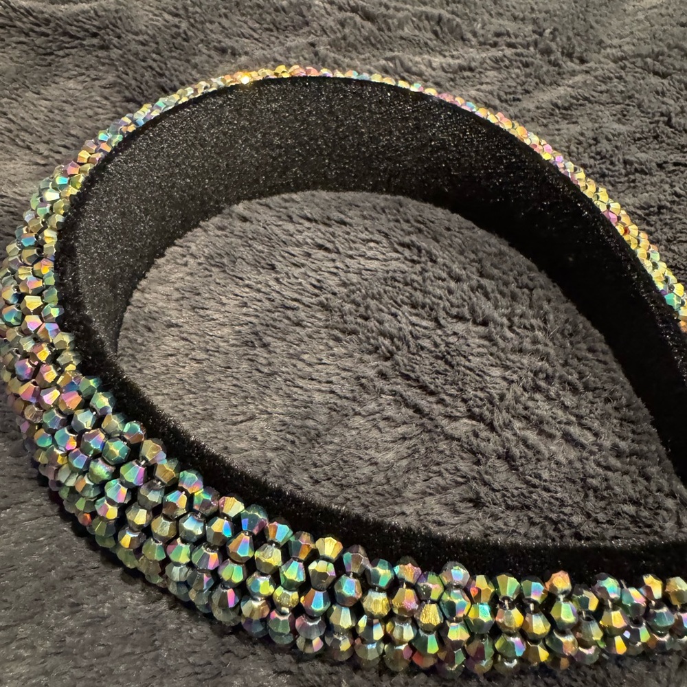 Black Headband with Iridescent Crystals